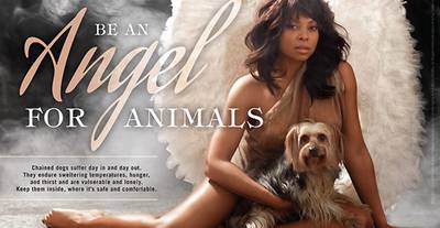 Taraji P. Henson - Taraji P. Henson teamed up with PETA once again, but this time&nbsp;she didn?t go nude. The actress took part in this particular campaign to raise awareness and find homes for homeless animals. She?s featured in the new ad called ?Be An Angel For Animals? with her dog, Willy.  (Photo: PETA)