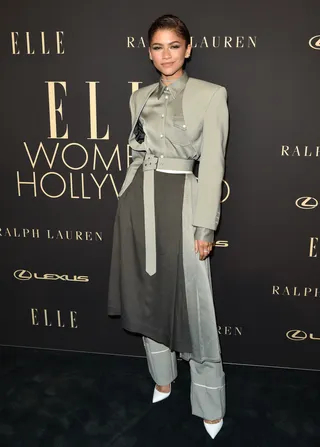 Shades of Z - Zendaya brought grey to life and we’re here for it! She killed Elle’s Women in Hollywood event wearing a&nbsp;SS 2020, off the runway, grey, pantsuit ensemble by&nbsp;Peter Do. Styled by Law Roach, she paired the look with her favorite, white, Louboutin ‘So Kate’ pumps ($780) and jewelry by&nbsp;Yvan Tufenkjian&nbsp;jewelry.&nbsp;(Photo: Axelle/Bauer-Griffin/FilmMagic)&nbsp;
