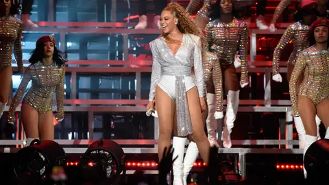 Superstar Beyonce performing on stage on BET Breaks in 2018.