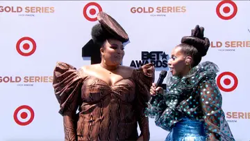 Lizzo and June Ambrose at the BET Awards Pantene Style Stage