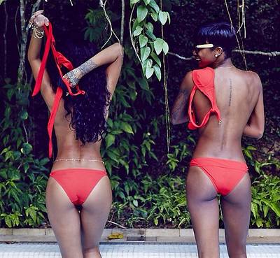 Rihanna @badgalriri - Who's Rih's #WCW (that's Woman Crush Wednesday)? None other than her bestie, Melissa Forde! Here the sexy duo are vacationing in Brazil topless.(Photo: Rihanna via Instagram)