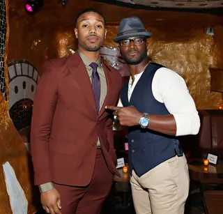 This Guy - Taye Diggs gives Michael B. Jordan props at the That Awkward Moment screening after party at Maison O in New York City. (Photo: Cindy Ord/Getty Images)
