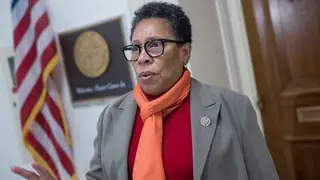 UNITED STATES - NOVEMBER 16: Rep. Marcia Fudge, D-Ohio, talks with reporter outside her Rayburn Building office about her possible run for House speaker on November 16, 2018. (Photo By Tom Williams/CQ Roll Call)