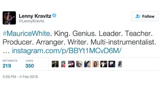Lenny Kravitz - The rock star's word association with White is on point.(Photo: Lenny Kravitz via Twitter)