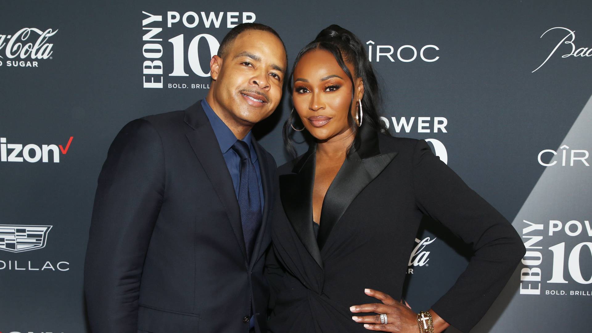 Mike Hill and Cynthia Bailey attend the 2021 Ebony Power 100 Presented By Verizon at The Beverly Hilton on October 23, 2021 in Beverly Hills, California. 