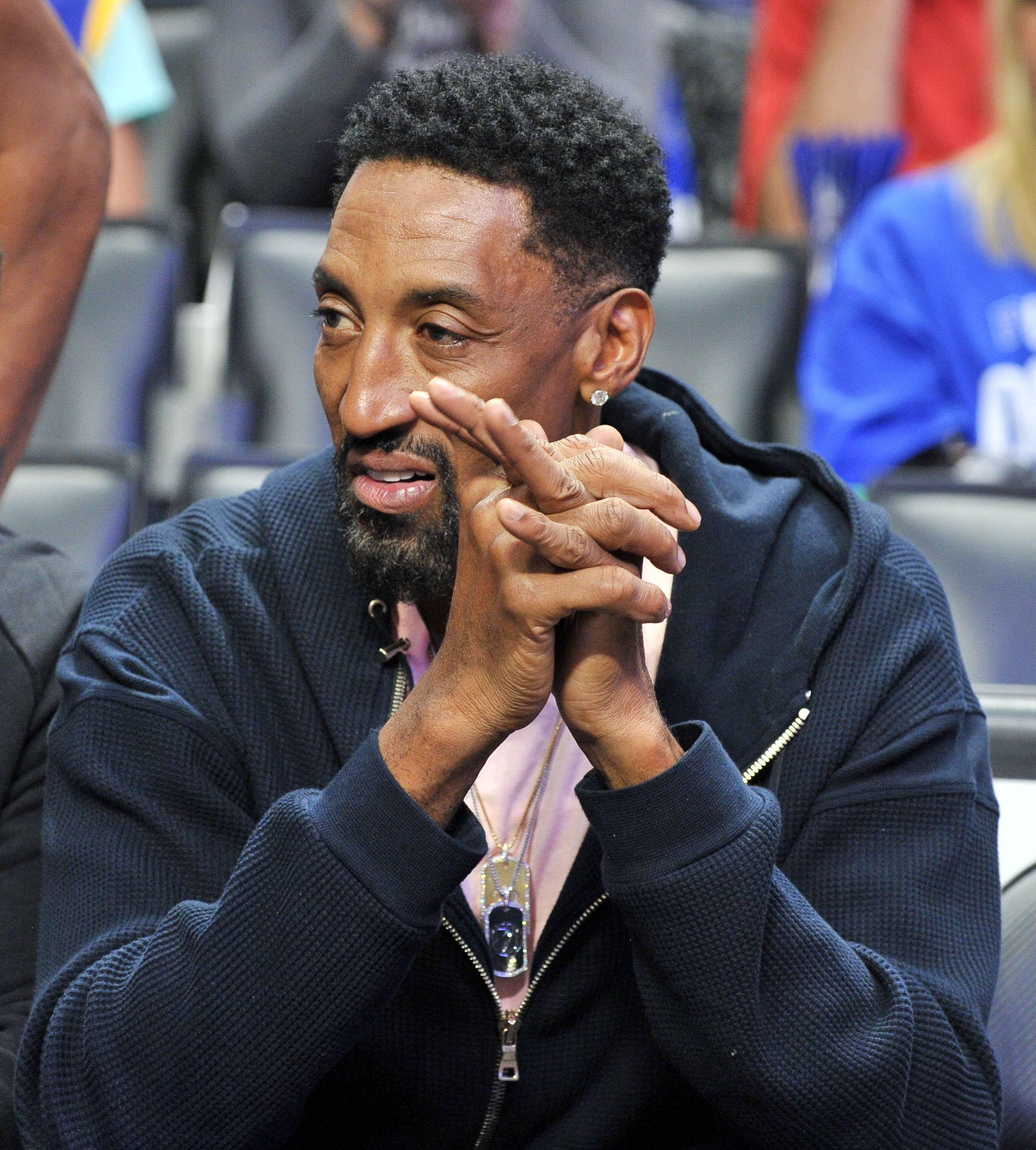 LOS ANGELES, CALIFORNIA - APRIL 18: Scottie Pippen attends an NBA playoffs basketball game between the Los Angeles Clippers and the Golden State Warriors at Staples Center on April 18, 2019 in Los Angeles, California. (Photo by Allen Berezovsky/Getty Images)