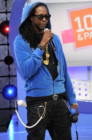 Here There - 2 Chainz talks about making the cover of The Source Magazine with Terrence J and Rocsi Diaz at 106 &amp; Park, February 23, 2012. (Photo: John Ricard / BET)