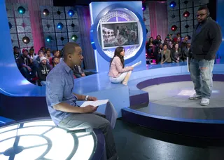 Focused - Terrence J and Rocsi Diaz during a break at 106 &amp; Park, February 23, 2012. (Photo: John Ricard / BET)
