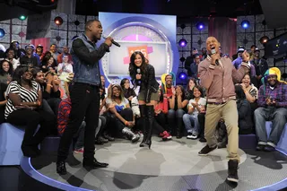 Showing Love - Terrence J lip-syncs to the live vocals of Luke James at 106 &amp; Park, February 21, 2012. (Photo: John Ricard / BET)