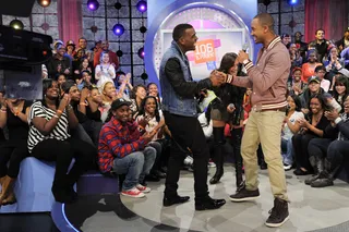 I'm Back - Luke James with Terrence J and Rocsi Diaz at 106 &amp; Park, February 21, 2012. (Photo: John Ricard / BET)