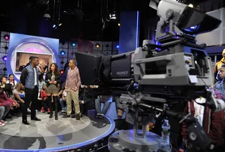 On Set - Luke James with Terrence J and Rocsi Diaz at 106 &amp; Park, February 21, 2012. (Photo: John Ricard / BET)