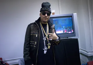 Got You - French Montana in the green room at 106 &amp; Park, February 21, 2012. (Photo: John Ricard / BET)