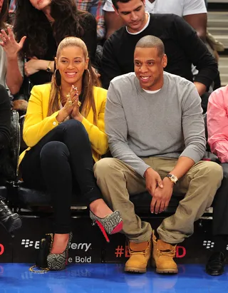 Date Night - Beyoncé and Jay-Z enjoy a night out on the town away from their baby girl, Blue Ivy. The new parents look to be having a great time taking in the New Jersey Nets vs. New York Knicks game at Madison Square Garden in New York City. (Photo: James Devaney/FilmMagic)