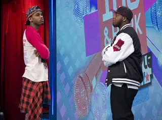 Arms Folder - Freestyle Friday contestants Kris Payne and Dolo Chillin face off for a battle that will take place in "March Madness" at 106 &amp; Park, February 17, 2012. (Photo: John Ricard / BET)