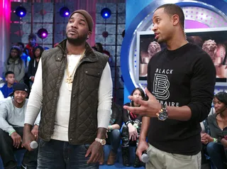 Can't Wait - Young Jeezy and Terrence J on commercial break at 106 &amp; Park, February 17, 2012. (Photo: John Ricard / BET)