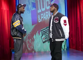 Face to Face - Freestyle Friday contestants Payne Da Squad Boy and Dolo Chillin face off at 106 &amp; Park, February 17, 2012. (Photo: John Ricard / BET)