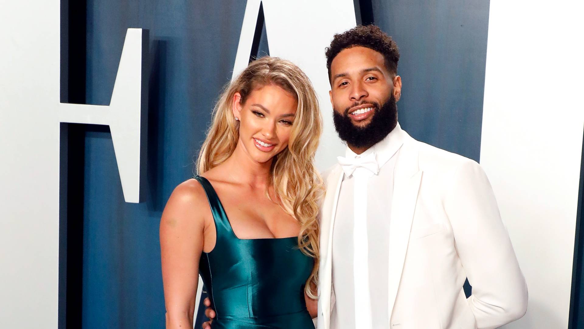 Lauren Wood and Odell Beckham Jr. attends the Vanity Fair Oscar Party at Wallis Annenberg Center for the Performing Arts on February 09, 2020 in Beverly Hills, California. 