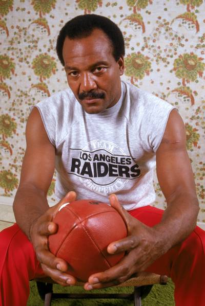 Jim Brown - Arguably the greatest NFL player of all time, Jim Brown went on to become a successful actor, director and producer in Hollywood. Brown made history by taking part in one of the first film interracial love scenes with Raquel Welch in 100 Rifles. (Photo: George Rose/Getty Images)