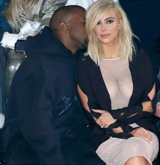 Kim Kardashian @kimkardashian - We wonder what Yeezy was whispering in Kimmy's ear at the Lanvin show during Paris Fashion Week. Either that or he's really digging her blonde 'do. (Photo: Kim Kardashian via Instagram)