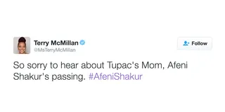 Terry McMillan, @MsTerryMcMillan - The best-selling author shares her condolences.(Photo: Terry McMillan via Twitter)