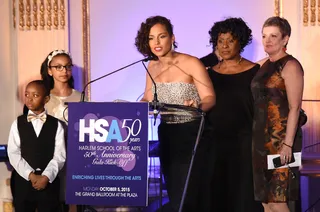 Patron of the Arts - Alicia Keys speaks onstage during the Harlem School of the Arts 50th anniversary kickoff at The Plaza hotel in New York City.(Photo: Michael Loccisano/Getty Images for Harlem School of the Arts)