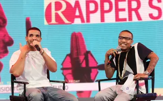 All About the Cheese - Drake and host Bow Wow sit back and relax on 106. (Photo: Bennett Raglin/BET/Getty Images for BET)