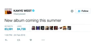 We're not falling for that again. We've heard that one before. - (Photo: Kanye West via Twitter)