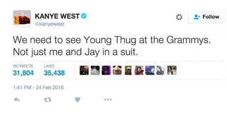 ...and Young Thug would never wear a suit? - (Photo: Kanye West via Twitter)