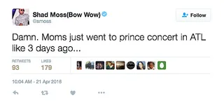 Shad Moss - The actor and rapper reflected on how sudden Prince's&nbsp;passing was.(Photo: Shad Moss via Twitter)