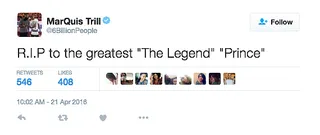 MarQuis Trill - The rapper honored the musical legend.(Photo: MarQuis Trill via Twitter)