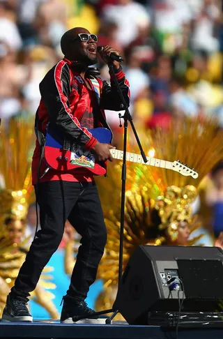 Music for the World - Wyclef Jean performs during the closing ceremony of the 2014 FIFA World Cup just before the final match between Germany and Argentina at Maracana in Rio de Janeiro. (Photo: Clive Rose/Getty Images)