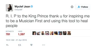 Wycleaf Jean - The musician and producer thanked Prince&nbsp;for inspiring him to pursue music as a tool for healing.(Photo: Wyclef Jean via Twitter)