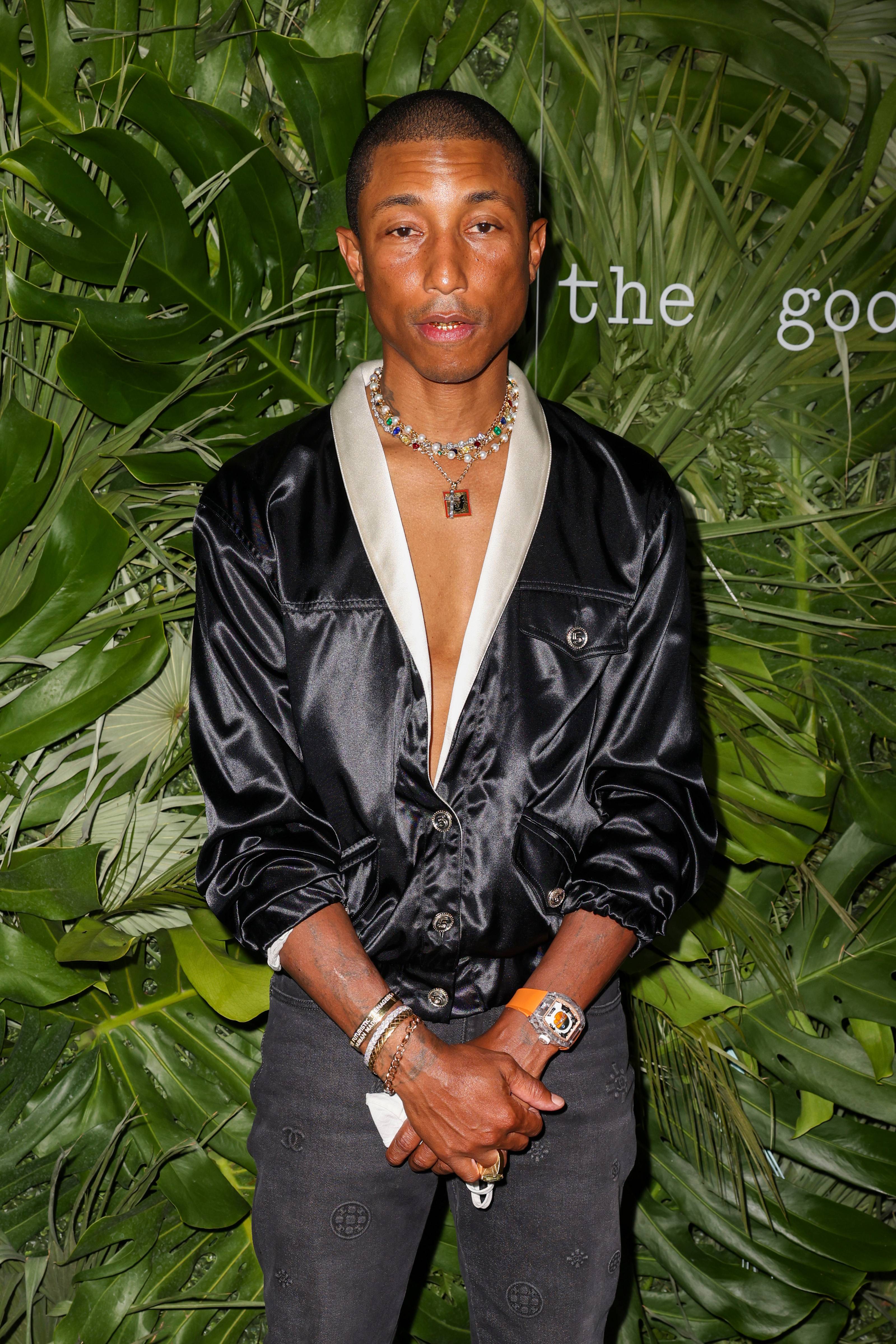 MIAMI BEACH, FLORIDA - APRIL 16: Pharrell Williams attends the Inter Miami CF Season Opening Party Hosted By David Grutman And Pharrell Williams at The Goodtime Hotel on April 16, 2021 in Miami Beach, Florida. (Photo by Alexander Tamargo/Getty Images)