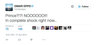 Omar Epps - The actor is in shock over the loss.(Photo: Omar Epps via Twitter)