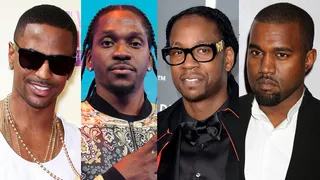 Kanye West feat. Big Sean, Pusha T and 2 Chainz - Kanye teamed up with most of his G.O.O.D Music artists and Def Jam Recording artist 2 Chainz on this track and we're so thirsty to announce these artists as nominees for both the Best Collaboration and Video of the Year awards.(Photos from left: Frederick M. Brown/Getty Images, John Ricard / BET, Jason Merritt/Getty Images, CPA, PacificCoastNews.com)