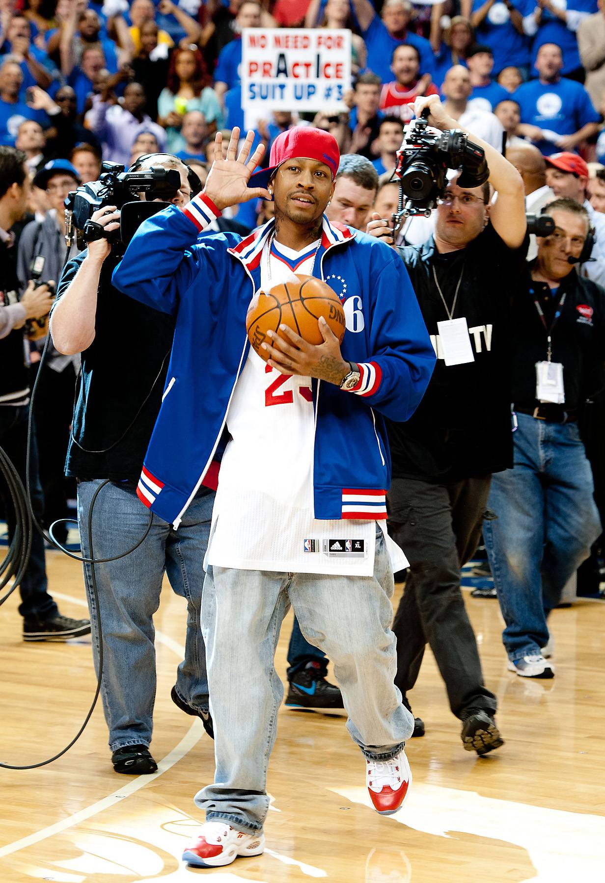 Allen Iverson of 3's Company's jersey sits in the locker room during  News Photo - Getty Images