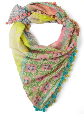Glowing Ever Fonder Scarf - This breezy accessory will surely be the highlight of your trip. Its vibrant splashes of sun-kissed colors will complement your swimsuit or sundress.  (Photo: Courtesy Modcloth)