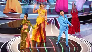 The performance of We Dont Talk About Bruno from Encanto with Becky G, Megan Thee Stallion, and Luis Fonsi during the show at the 94th Academy Awards at the Dolby Theatre at Ovation Hollywood on Sunday, March 27, 2022. (Myung Chun / Los Angeles Times via Getty Images)