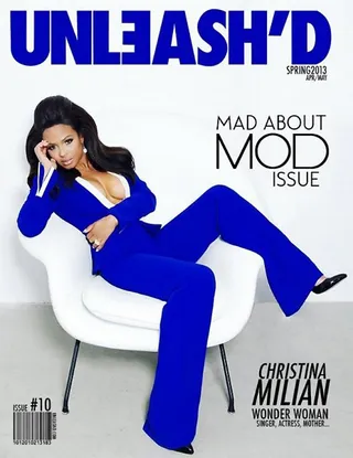 Christina Milian on Unleash'd - The Voice correspondent goes mod with '60s-inspired hair and a royal blue pantsuit for the cover of Unleash’d magazine's April/May spring issue. The &quot;Us Against the World&quot; singer hits the mag as part of the promotional package for her Lil Wayne backed chart return.  (Photo: Unleash'd Magazine)