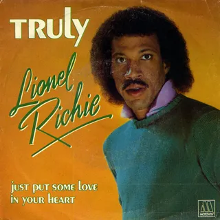 "Truly"&nbsp; - Released as Richie's first solo single, "Truly" (from his self-titled debut album), topped the Billboard charts for almost two weeks. Richie also won a Grammy Award for Best Male Pop Vocal Performance in 1982 for this track as well.&nbsp; (Photo: Motown Records)