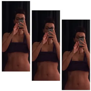 Kim Kardashian @kimkardashian - "Just finished my morning workout"Kim Kardashian is gearing up for her upcoming nuptials, which includes getting her body in designer wedding-dress condition. We all know the reality star has a bottom to kill for, but she's also added some definition to her tummy.  (Photo: Kim Kardashian via Instagram)