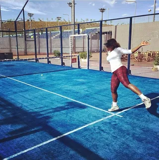 Serena Williams @serenawilliams - "I forgot my rackets today for practice so I played a little paddle tennis.&nbsp;#stickingtotennis"  Serena sticks to what she knows best to get in her workouts. Paddle or not, her tennis skills are no joke.  (Photo: Instagram via Serena Williams)