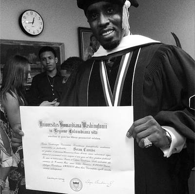 Sean Combs - Sean Combs, a.k.a. the man with ever-changing names, delivered the commencement speech and received an honorary doctorate at Howard University on Saturday, May 10.&nbsp;&quot;I didn't take the conventional route back home. Sometimes I made you proud and sometimes I didn't. But I made the decision to keep&nbsp;going; to keep trying; even if it meant that sometimes I would fail!&quot; he said.&nbsp;(Photo: Diddy Instagram)