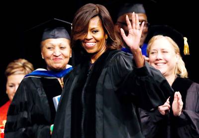 Michelle Obama&nbsp; - First Lady Michelle Obama spoke at Dillard University's 2014 commencement on May 10. “We’re the lucky ones and we can never forget that we didn’t get where we are today all on our own,” Obama said. “We got here today because of so many people who toiled and sweat and bled and died for us.”  (Photo:Jonathan Bachman/AP Photo)