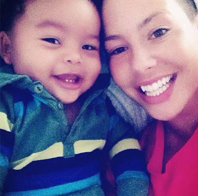 Amber Rose @muvarosebud - Amber Rose finally shows off the face of her little cutie Sebastian &quot;The Bash&quot; Taylor Thomaz. Look at that smile!(Photo: Instagram via Amber Rose)