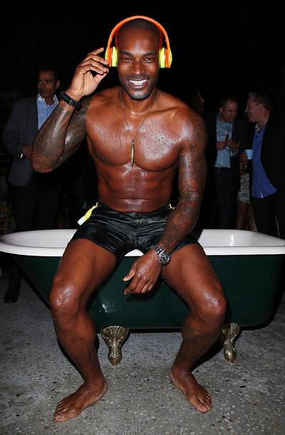 Hot in Herrrre - A shirtless Tyson Beckford takes a breather at the Monster Headphones Launch Party at the Ivy in Sydney, Australia. (Photo: Brendon Thorne/Getty Images for Monster Headphones)
