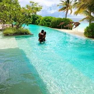 Kevin Hart -  The Ride Along 2 star and fiancée Eniko Parrish have spent the last few weeks island hopping with close friends Ludacris and wife Eudoxie. Here they are living it up in the Maldives. (Photo: Kevin Hart via Instagram)