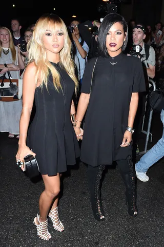 Two-Times Hype - Besties Christina Milian and Karrueche Tran give face as they pose for pics outside the Alexander Wang runway show during New York Fashion Week.&nbsp;(Photo: TS, PacificCoastNews)