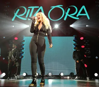 Jingle Ball Rock - Rita Ora&nbsp;rocks a moto-inspired catsuit during her performance at the Q102's Jingle Ball 2014 at Wells Fargo Center in Philadelphia.(Photo: Neilson Barnard/Getty Images for iHeartMedia)