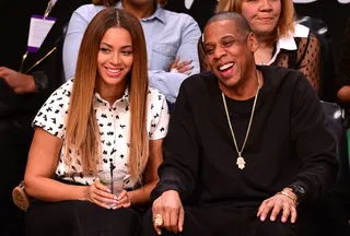 King and Queen of New York - Beyoncé and Jay-Z&nbsp;watch the Brooklyn Nets play the Cleveland Cavaliers game in their courtside seats at Barclays Center in Brooklyn.   (Photo: James Devaney/GC Images)